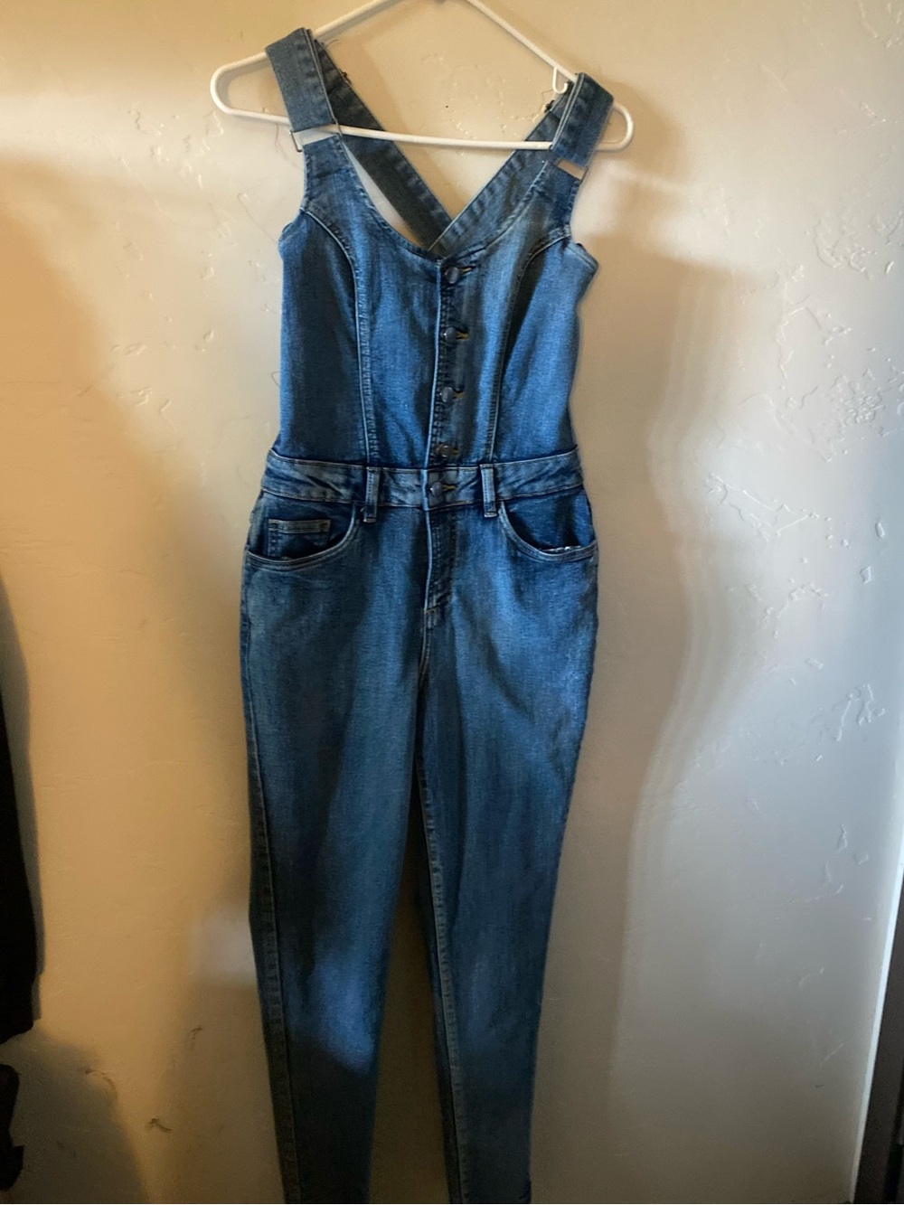 VENUS Denim Button-Front Jumpsuit in Blue